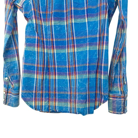 Rock & Roll Cowgirl Blue Plaid Western Snap Button Shirt SZ M Embroidered - Picture 12 of 13